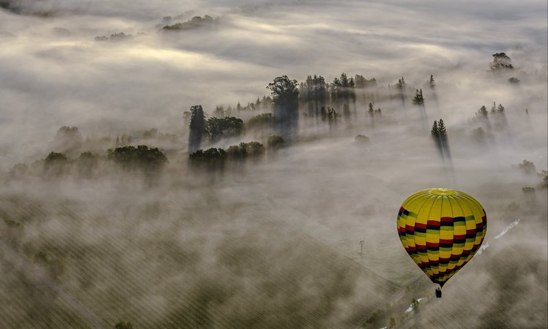 Обои пейзаж, туман, спорт, воздушный шар, landscape, fog, sport, balloon разрешение 2560x1697 Загрузить