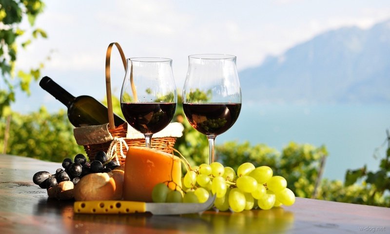 Обои горы, виноград, лето, сыр, вино, бутылка, бокалы, бокал вина, mountains, grapes, summer, cheese, wine, bottle, glasses, a glass of wine разрешение 1920x1152 Загрузить