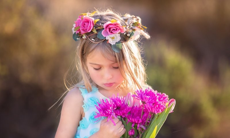 Обои цветы, лето, дети, девочка, flowers, summer, children, girl разрешение 2048x1365 Загрузить