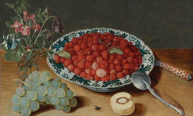 Обои цветы, арт, виноград, земляника, натюрморт, isaak soreau, flowers, art, grapes, strawberries, still life разрешение 3840x2400 Загрузить