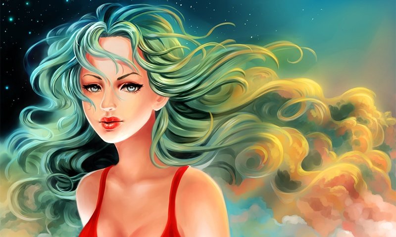 Обои небо, девушка, взгляд, волосы, the sky, girl, look, hair разрешение 1920x1200 Загрузить