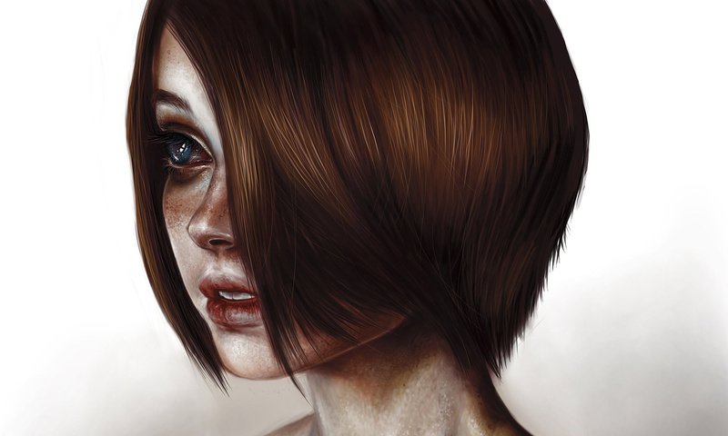 Обои глаза, арт, девушка, портрет, взгляд, стрижка, шея, elena sai, eyes, art, girl, portrait, look, haircut, neck разрешение 1920x1236 Загрузить