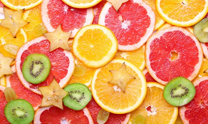 Обои виноград, фрукты, апельсин, киви, цитрусы, грейпфрут, карамбола, grapes, fruit, orange, kiwi, citrus, grapefruit, carambola разрешение 5760x3840 Загрузить