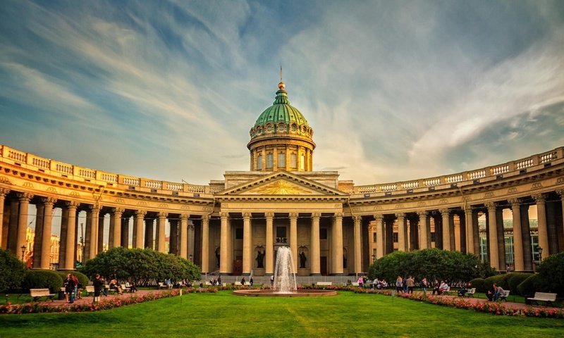 Обои собор, фонтан, россия, санкт-петербург, казанский собор, cathedral, fountain, russia, saint petersburg, kazan cathedral разрешение 1920x1200 Загрузить