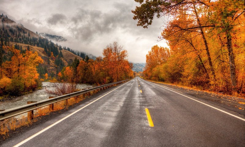 Обои дорога, деревья, река, горы, осень, road, trees, river, mountains, autumn разрешение 2048x1354 Загрузить