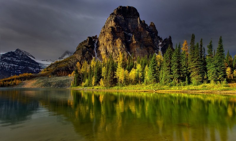 Обои небо, деревья, озеро, горы, лес, отражение, водоем, the sky, trees, lake, mountains, forest, reflection, pond разрешение 2560x1600 Загрузить