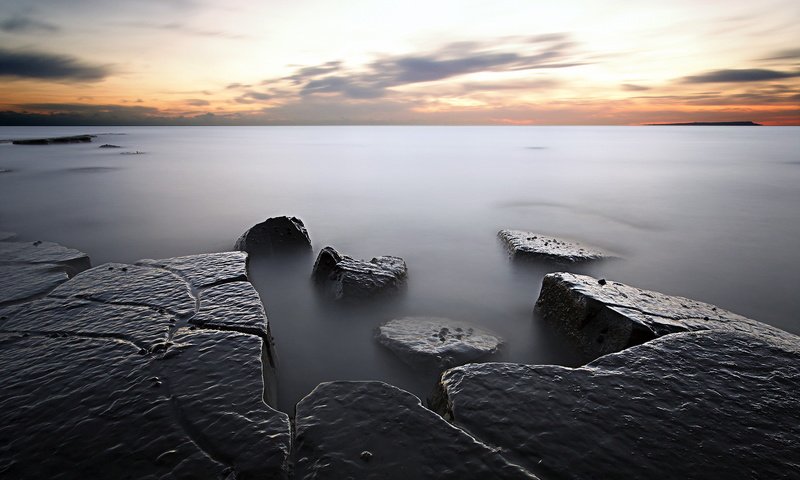 Обои небо, скалы, берег, пейзаж, море, горизонт, the sky, rocks, shore, landscape, sea, horizon разрешение 1920x1200 Загрузить