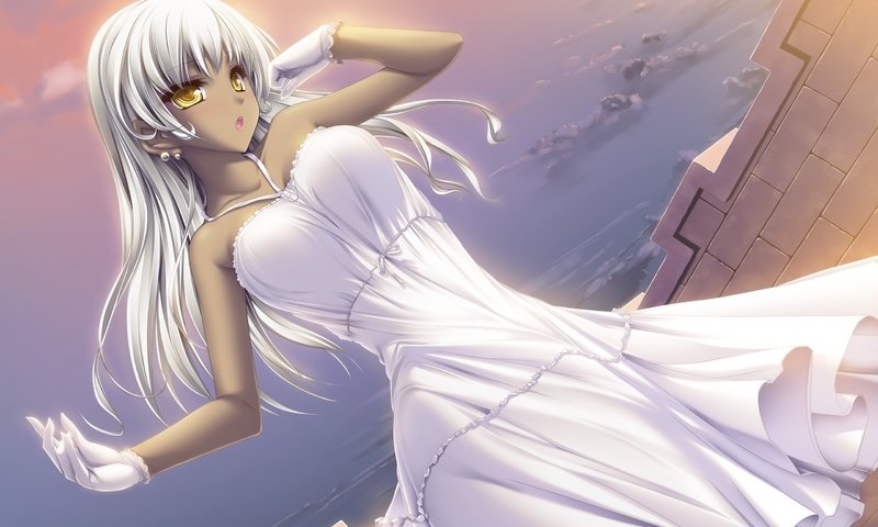 Обои девушка, аниме, белое платье, белые волосы, girl, anime, white dress, white hair разрешение 2560x1600 Загрузить