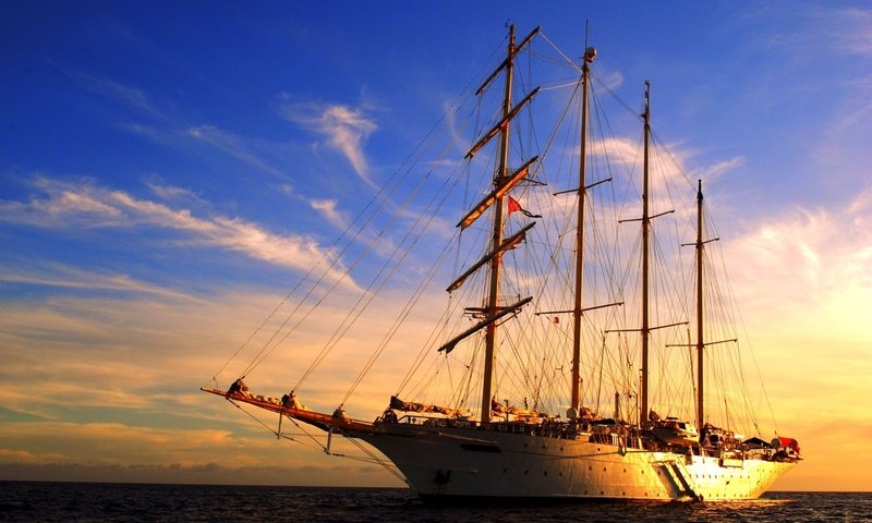 Обои закат, море, закат солнца, корабль, парусник, парусное судно, sunset, sea, ship, sailboat, sailing ship разрешение 1920x1200 Загрузить