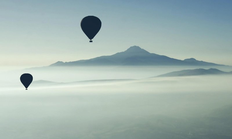 Обои небо, горы, воздушные шары, экстрим, the sky, mountains, balloons, extreme разрешение 3840x2160 Загрузить