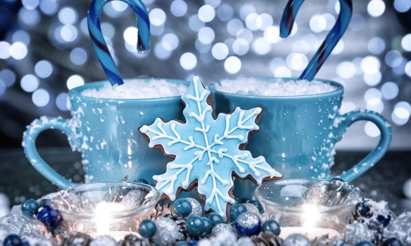Обои новый год, кружки, рождество, новогодние украшения, новогоднее печенье, new year, mugs, christmas, christmas decorations разрешение 1920x1200 Загрузить