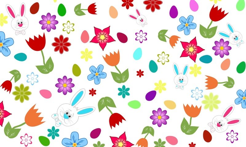 Обои цветы, обои, кролики, пасха, яйца, зайчики, flowers, wallpaper, rabbits, easter, eggs, bunnies разрешение 2560x1600 Загрузить
