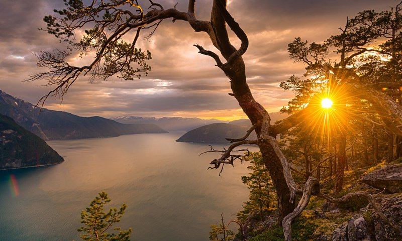Обои озеро, горы, природа, закат, lake, mountains, nature, sunset разрешение 1920x1200 Загрузить