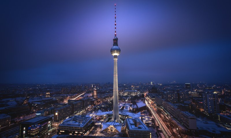 Обои германия, телебашня, берлин, ноч, germany, tower, berlin, night разрешение 2048x1321 Загрузить