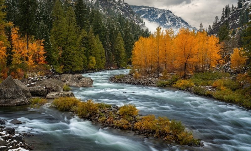 Обои река, горы, осень, river, mountains, autumn разрешение 2048x1300 Загрузить