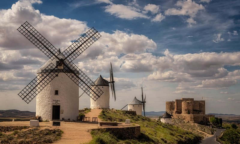 Обои замок, испания, ветряная мельница, castle, spain, windmill разрешение 3780x2363 Загрузить