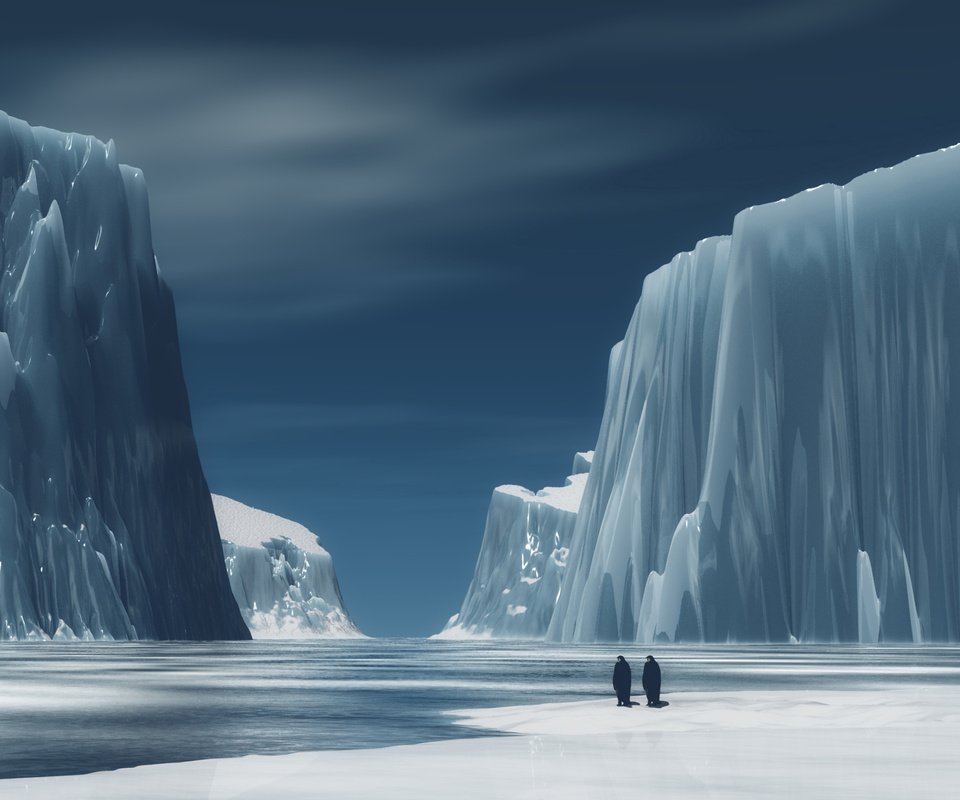 Обои горы, лёд, пингвины, mountains, ice, penguins разрешение 2560x1440 Загрузить