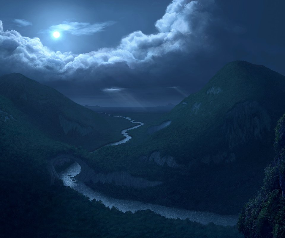 Обои ночь, река, луна, night, river, the moon разрешение 1920x1098 Загрузить