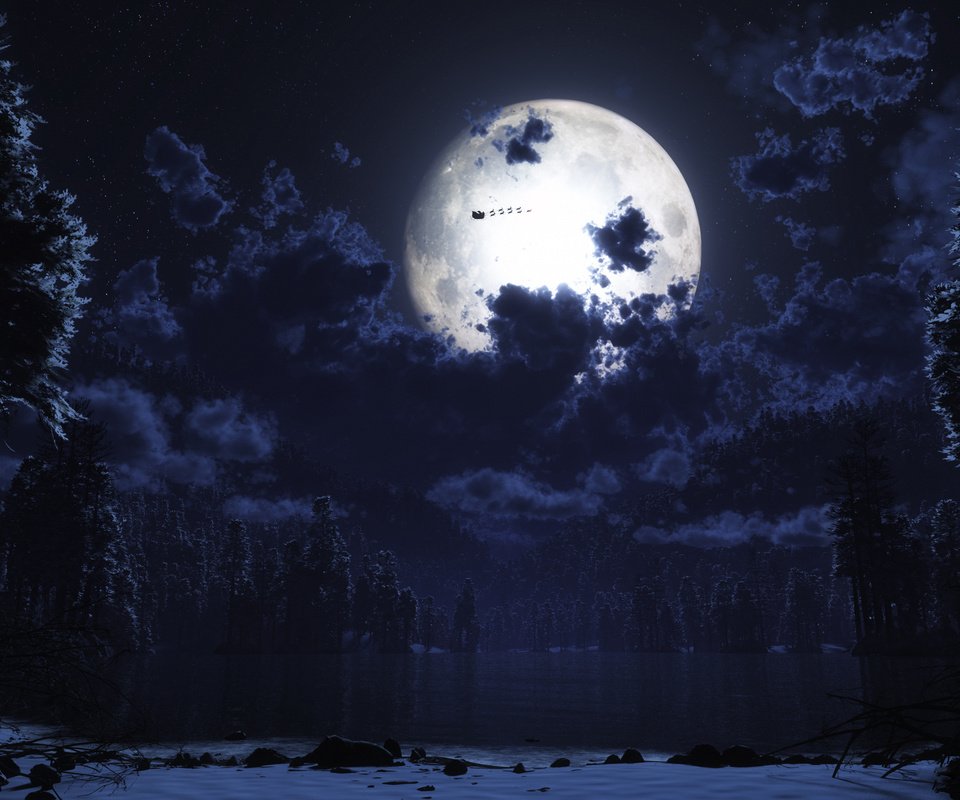 Обои ночь, луна, санта клаус, night, the moon, santa claus разрешение 2560x1600 Загрузить