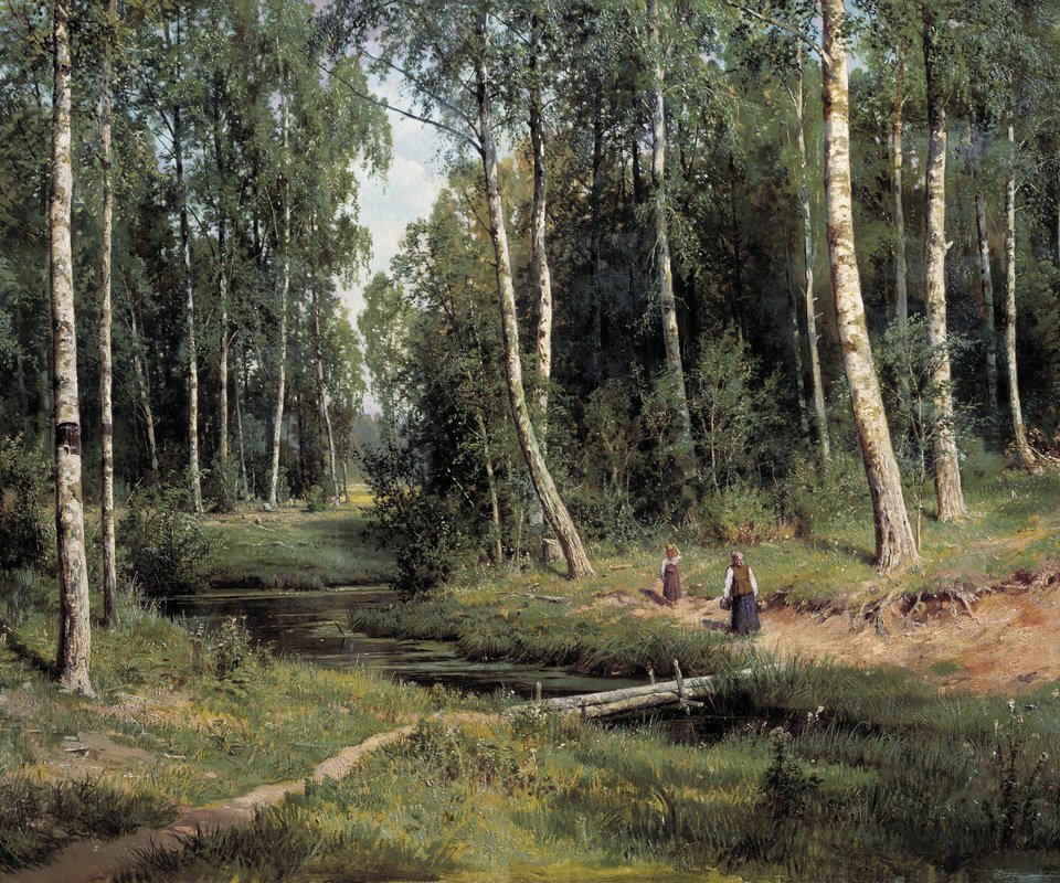 Обои картина, ручей, шишкин, в берёзовом, лесу, picture, stream, shishkin, in berezovo, forest разрешение 2000x1355 Загрузить