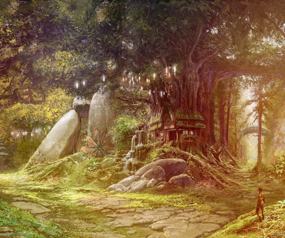 Обои лес, человек, дом, сказка, tower of eternity, айон, forest, people, house, tale, aion разрешение 1920x1200 Загрузить