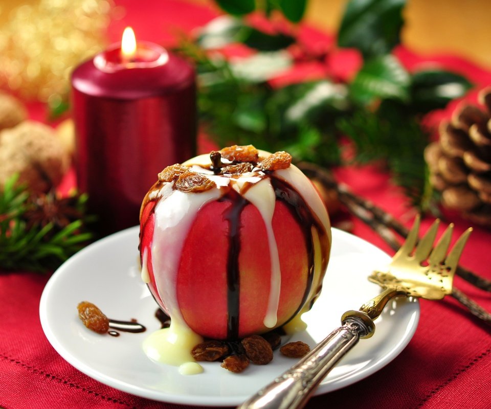 Обои новый год, яблоко, шоколад, десерт, winter split, snack, яблочный десерт, new year, apple, chocolate, dessert, apple dessert разрешение 6200x4419 Загрузить