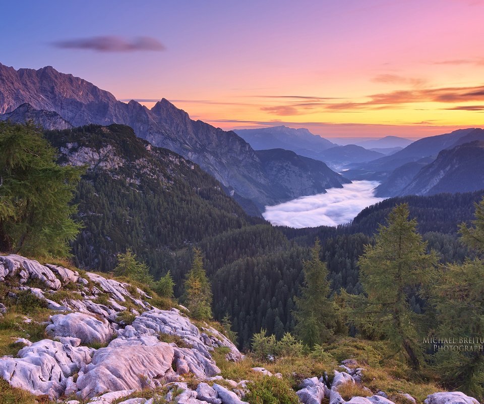 Обои горы, закат, германия, баварии, berchtesgaden national park, национальный парк берхтесгаден, mountains, sunset, germany, bavaria, the berchtesgaden national park разрешение 1920x1200 Загрузить