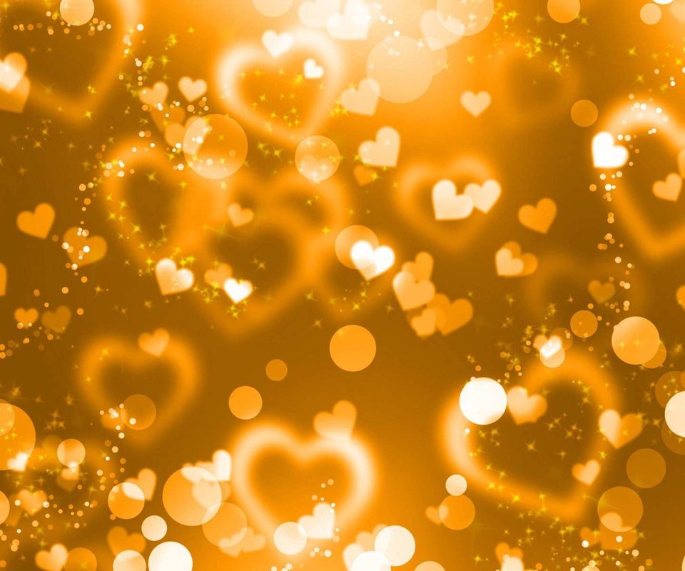 Обои желтый, абстракция, фон, круги, сердечки, золото, yellow, abstraction, background, circles, hearts, gold разрешение 1920x1200 Загрузить