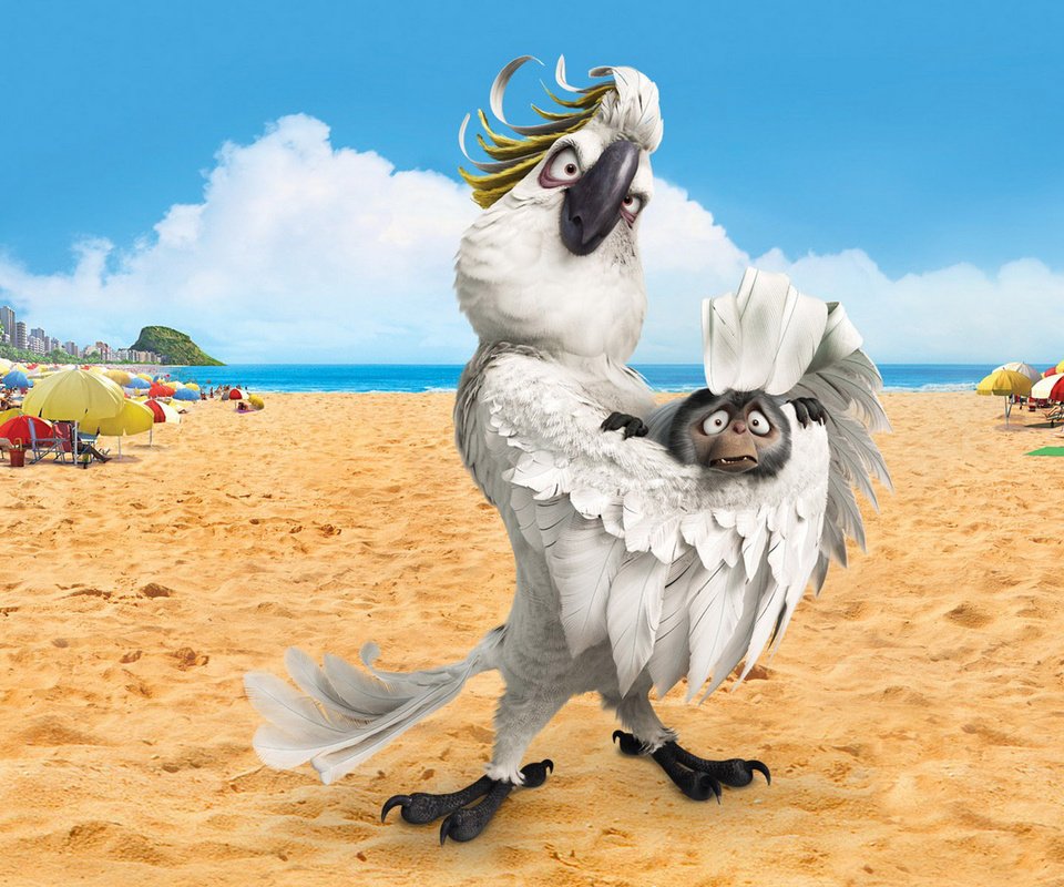 Обои пляж, мультфильм, попугай, рио, обезьянка, beach, cartoon, parrot, rio, monkey разрешение 1920x1200 Загрузить