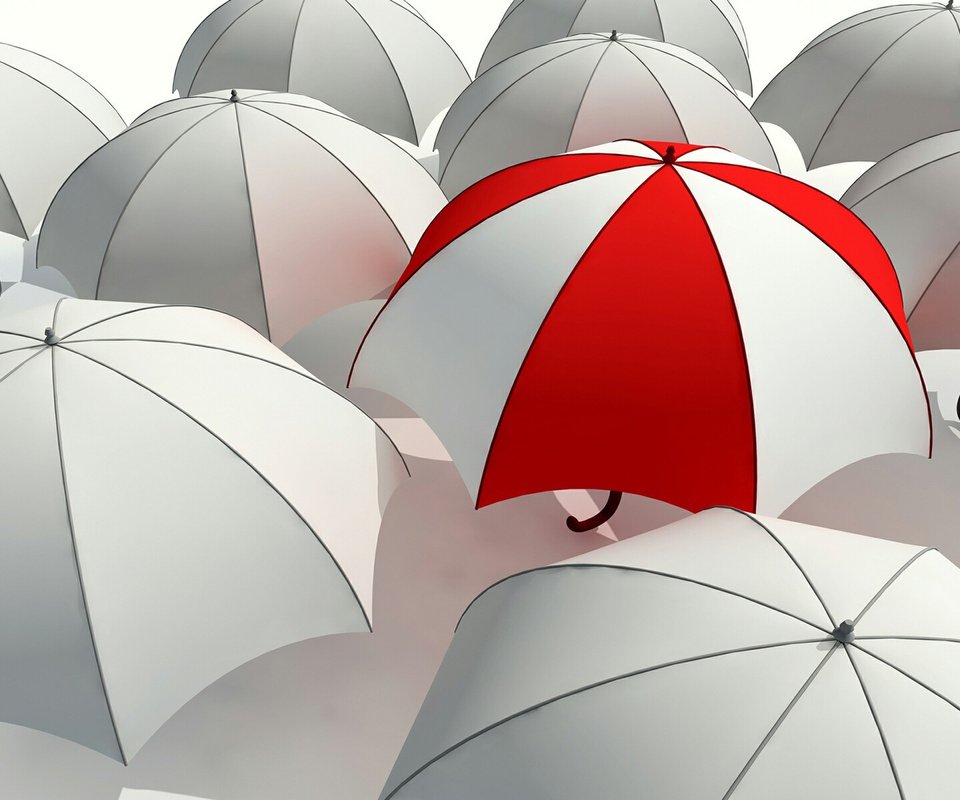 Обои красный, белый, серый, красиво, контраст, зонтики, отличие, red, white, grey, beautiful, contrast, umbrellas, the difference разрешение 2000x1250 Загрузить