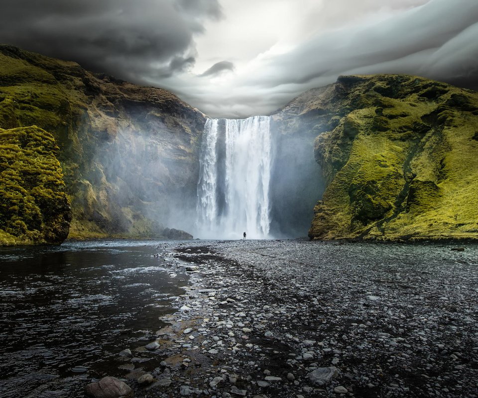 Обои скалы, водопад, исландия, скогафосс, скоугафосс, rocks, waterfall, iceland, skogarfoss, skogafoss разрешение 1920x1200 Загрузить