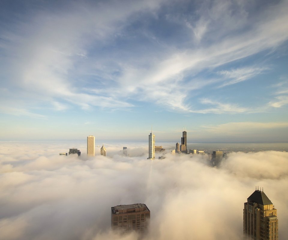 Обои небо, облака, город, сша, здания, чикаго, the sky, clouds, the city, usa, building, chicago разрешение 1920x1200 Загрузить