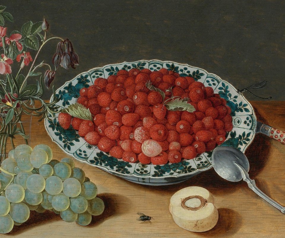 Обои цветы, арт, виноград, земляника, натюрморт, isaak soreau, flowers, art, grapes, strawberries, still life разрешение 3840x2400 Загрузить