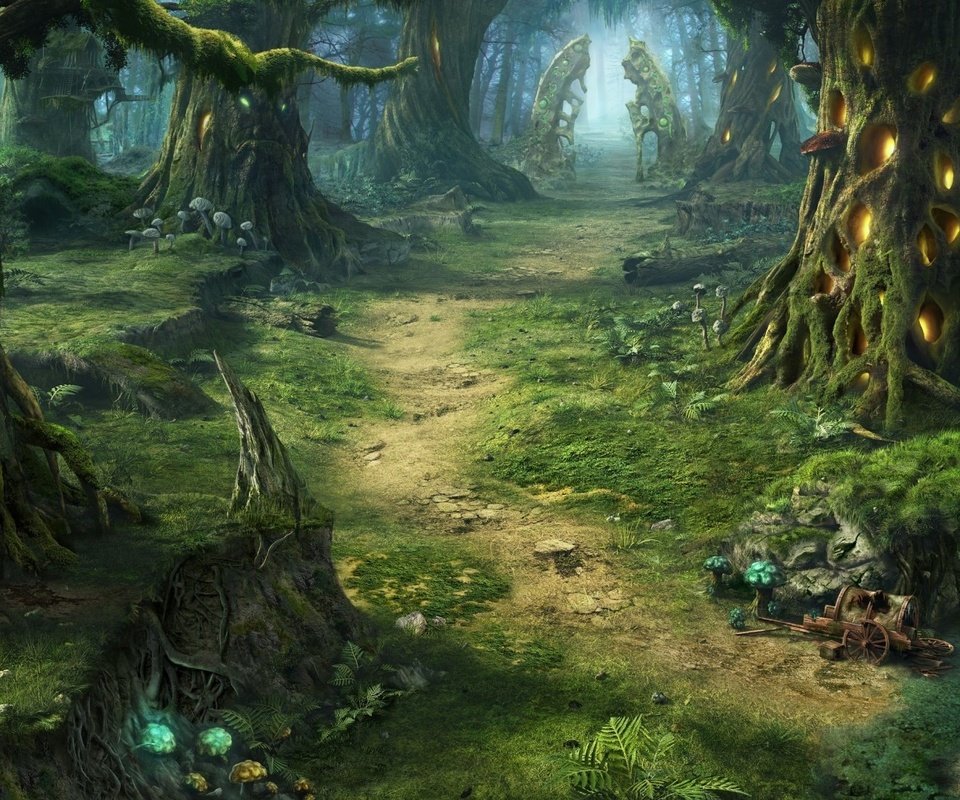 Обои арт, фэнтези, фантастический лес, art, fantasy, fantastic forest разрешение 1920x1080 Загрузить