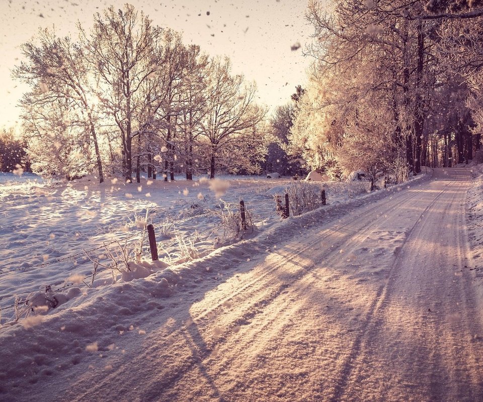 Обои дорога, снег, зима, road, snow, winter разрешение 1920x1200 Загрузить