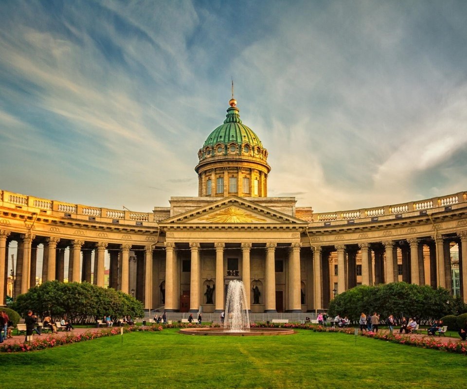 Обои собор, фонтан, россия, санкт-петербург, казанский собор, cathedral, fountain, russia, saint petersburg, kazan cathedral разрешение 1920x1200 Загрузить