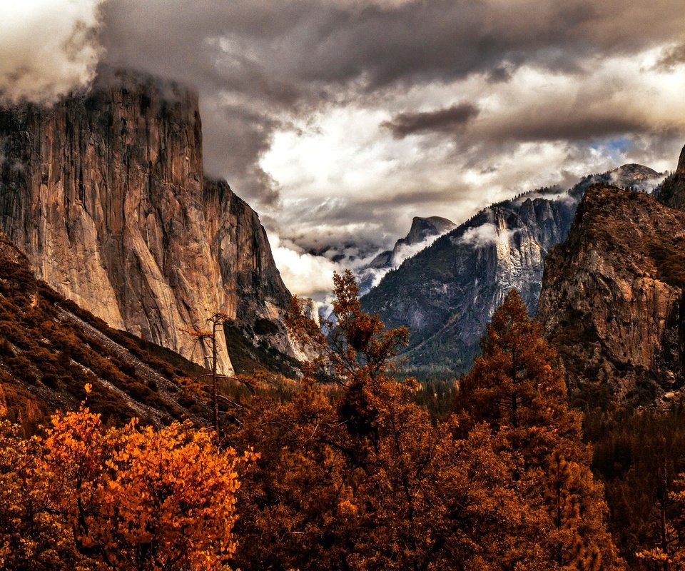 Обои деревья, горы, осень, сша, калифорния, йосемити, trees, mountains, autumn, usa, ca, yosemite разрешение 2048x1365 Загрузить