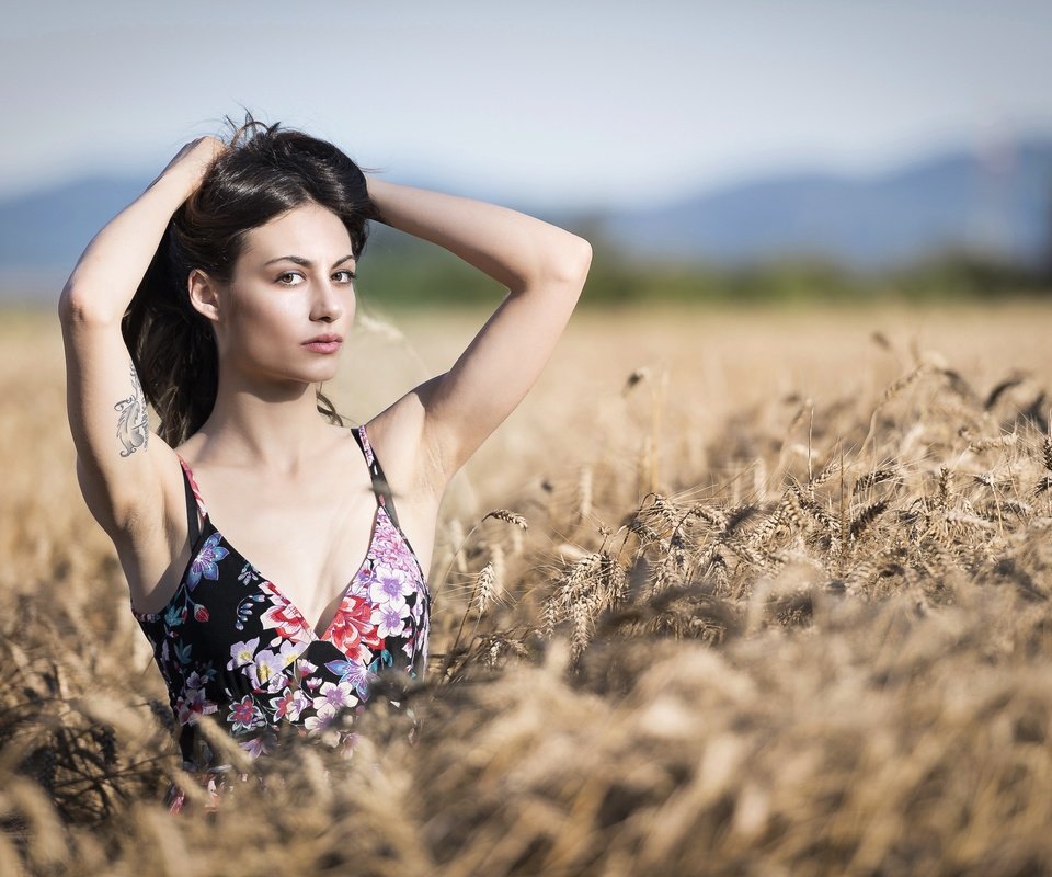 Обои небо, девушка, поле, взгляд, колосья, волосы, лицо, erika, the sky, girl, field, look, ears, hair, face разрешение 3000x2000 Загрузить