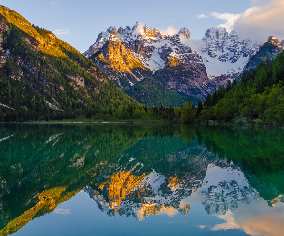 Обои озеро, горы, природа, отражение, пейзаж, альпы, cortina d'ampezzo, lake, mountains, nature, reflection, landscape, alps разрешение 3840x2400 Загрузить