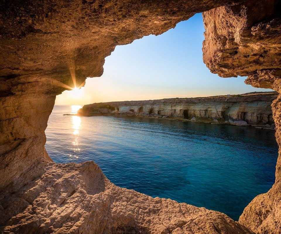 Обои скалы, солнце, море, кипр, rocks, the sun, sea, cyprus разрешение 1920x1200 Загрузить