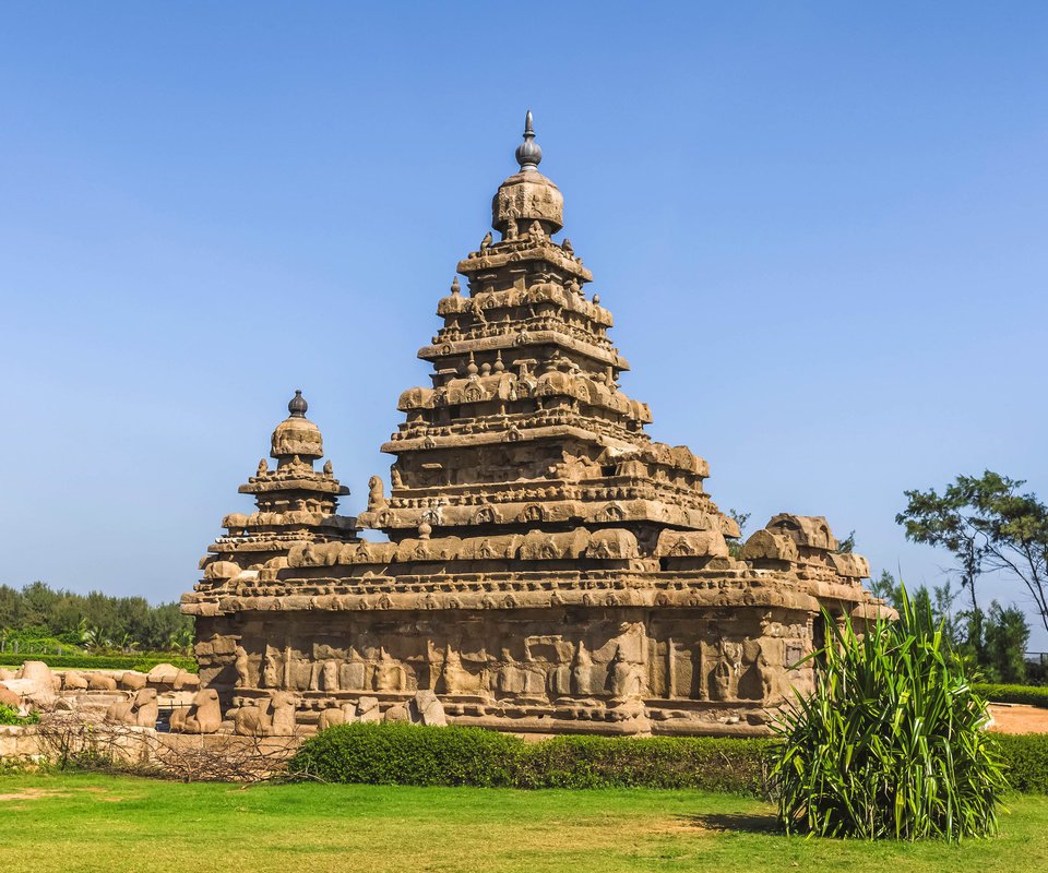 Обои храм, индия, махабалипурам, мамаллапурам, temple, india, mahabalipuram, mamallapuram разрешение 3840x2400 Загрузить