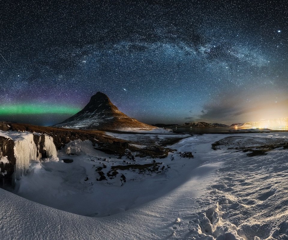 Обои небо, ночь, звезды, гора, млечный путь, исландия, the sky, night, stars, mountain, the milky way, iceland разрешение 1920x1080 Загрузить