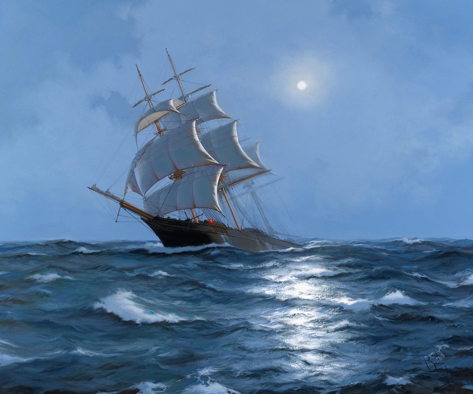 Обои море, парусник, james brereton, sea, sailboat разрешение 1920x1543 Загрузить