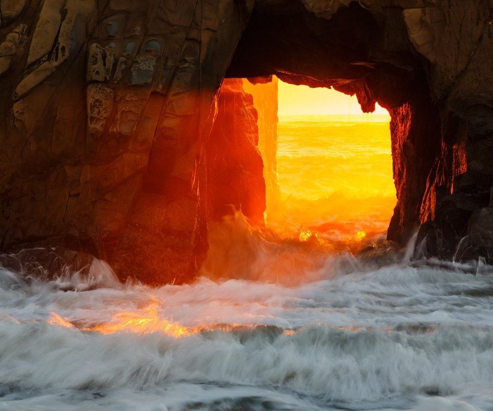 Обои скалы, закат, море, монтерей, биг-сур, rocks, sunset, sea, monterey, big sur разрешение 2048x1365 Загрузить