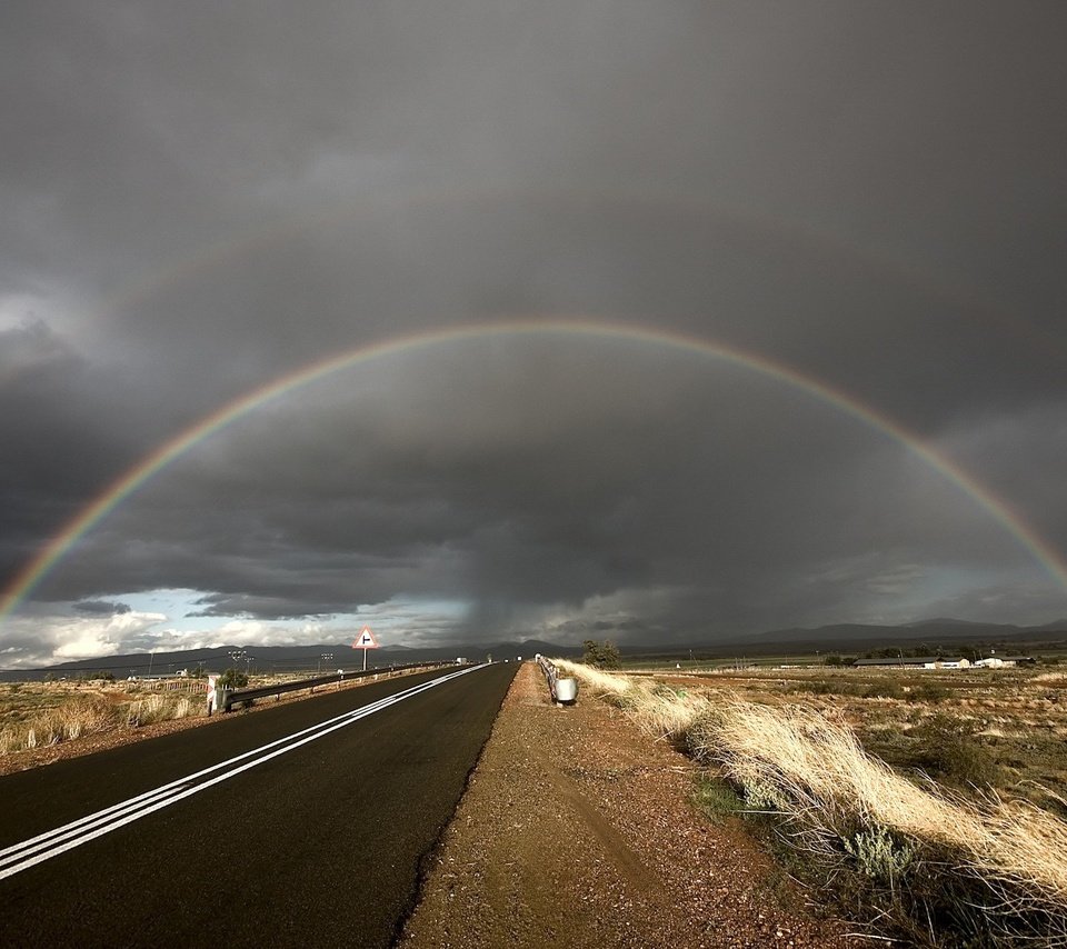 Обои дорога, трава, облака, радуга, road, grass, clouds, rainbow разрешение 1920x1200 Загрузить