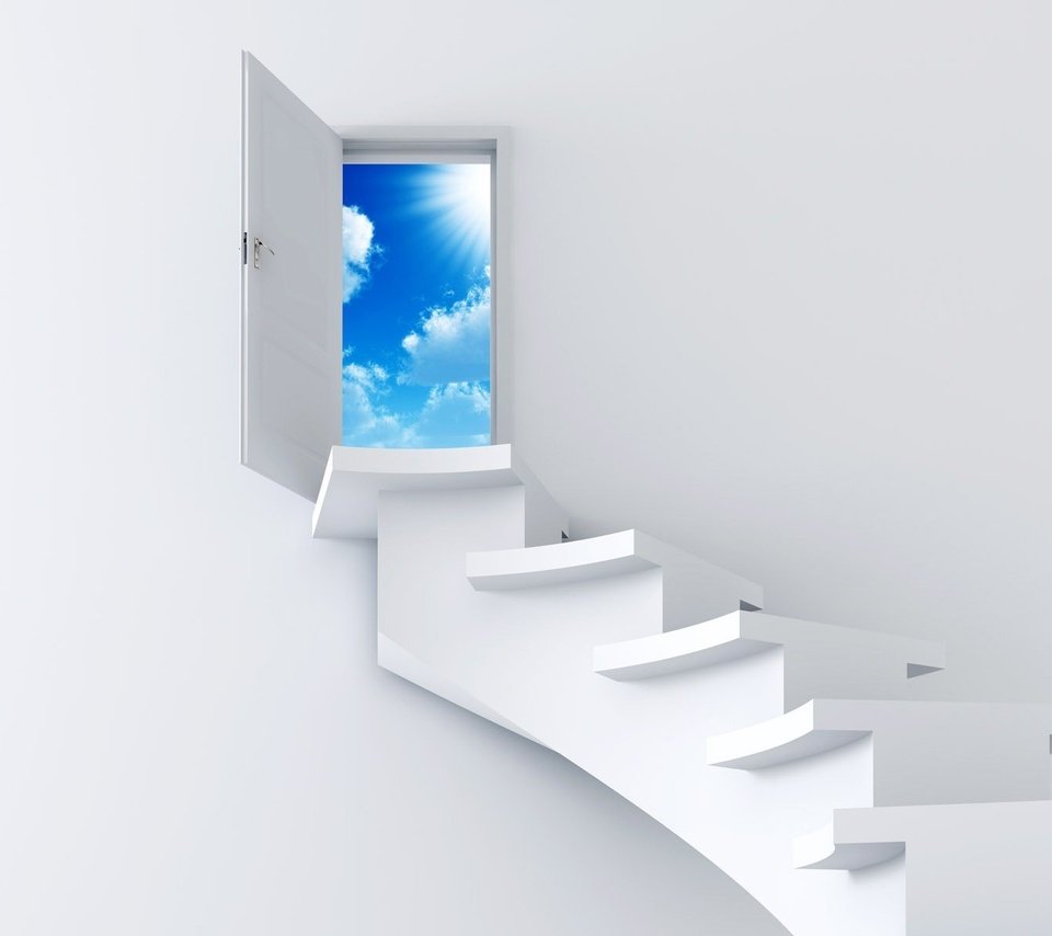 Обои небо, лестница, дверь, белый, the sky, ladder, the door, white разрешение 1920x1200 Загрузить