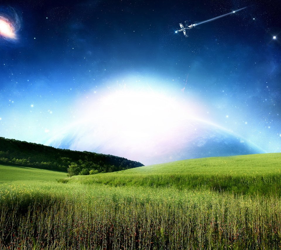Обои трава, галактика, спутник, grass, galaxy, satellite разрешение 2560x1600 Загрузить