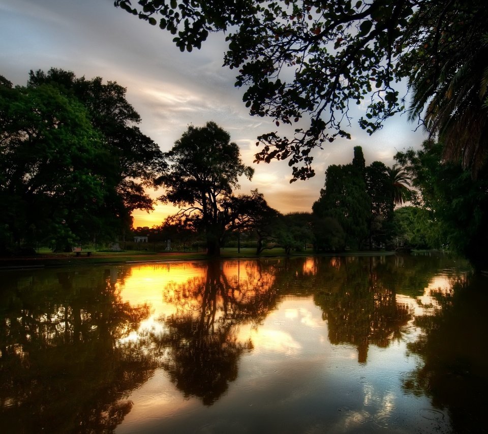 Обои деревья, река, закат, отражение, trees, river, sunset, reflection разрешение 2560x1600 Загрузить