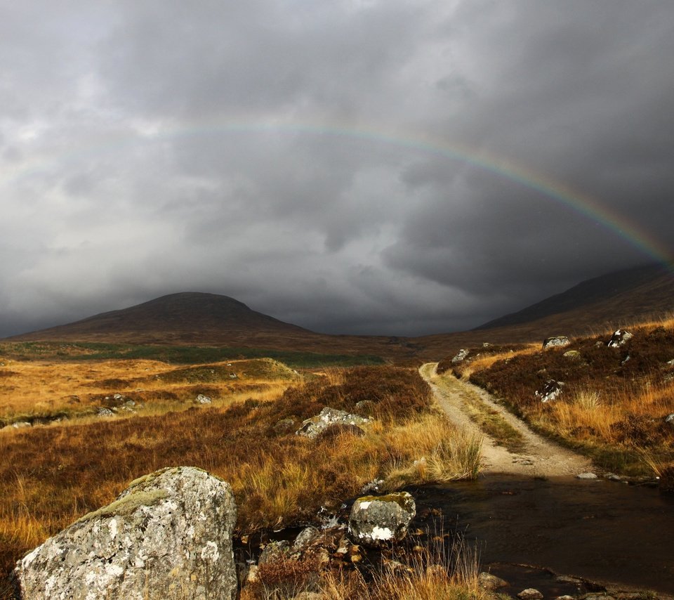 Обои небо, облака, радуга, серый, шотландия, the sky, clouds, rainbow, grey, scotland разрешение 2560x1600 Загрузить