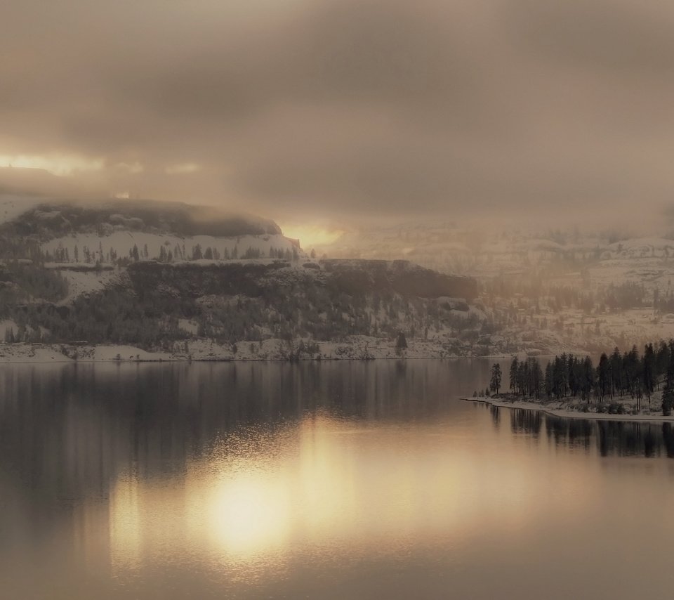 Обои озеро, туман, ландшафт, lake, fog, landscape разрешение 2560x1600 Загрузить